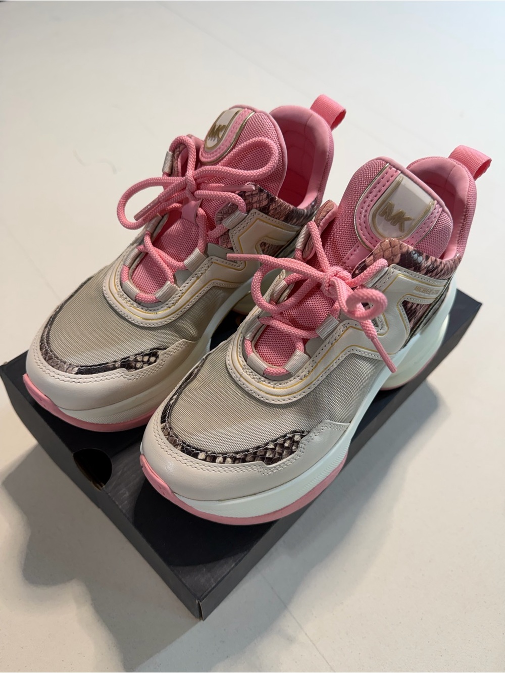 UGG Women's Pink and Cream Athletic Sneakers with Snake-Print Accents